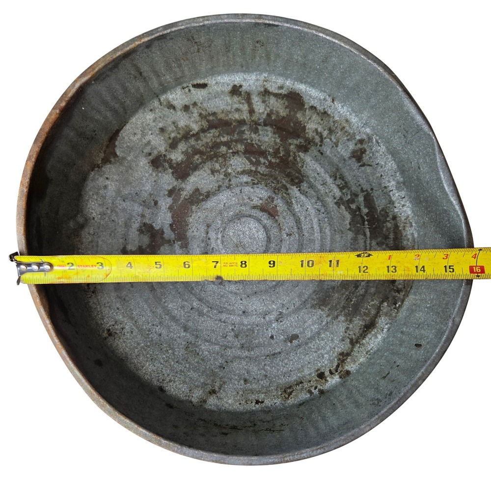 Vtg Galvanized Steel Round Wash Tub Basin Primitive Rustic Planter Feed Tray 15"